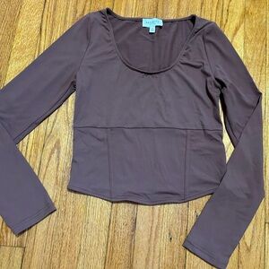 Promise The Label Seamless Long Sleeve Spandex Nylon Crop Top Brown Size Medium
